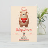 水彩クマ赤いハートバレンタインデーシャワー 招待状 (スタンド正面)
