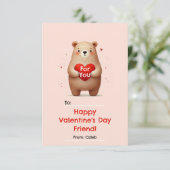 水彩クマ 赤いハート xoxo バレンタインデー 招待状 (スタンド正面)