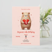 水彩クマ 赤いハート xoxo バレンタイン 誕生日 招待状 (スタンド正面)