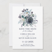 水彩クラシックブルーネイビーフローラ結婚ズ セーブザデート (正面)