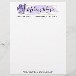 水彩クリスタルとゴールドの幾何学的なボホロゴ レターヘッド