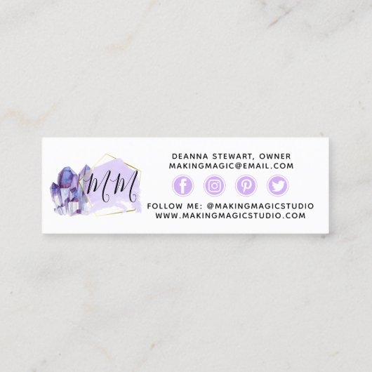 水彩クリスタル&金ゴールドミニマリストソーシャルメディア スキニー名刺 (裏面)