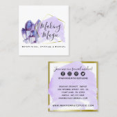 水彩クリスタル&金ゴールドミニマリストソーシャルメディア スクエア名刺 (正面/裏面)