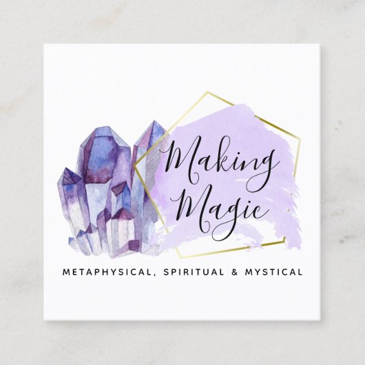 水彩クリスタル&金ゴールドミニマリストソーシャルメディア スクエア名刺 (正面)