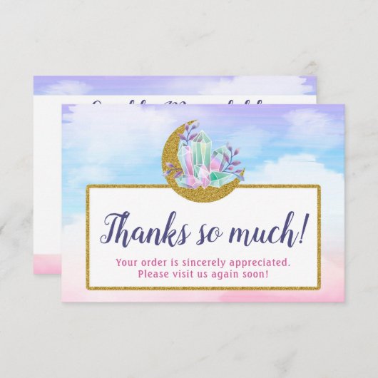 水彩クリスタル&金ゴールドムーンサンキューカード 招待状 (正面/裏面)