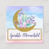 水彩クリスタル&金ゴールドムーンソーシャルネットワーキング スクエア名刺 (正面)