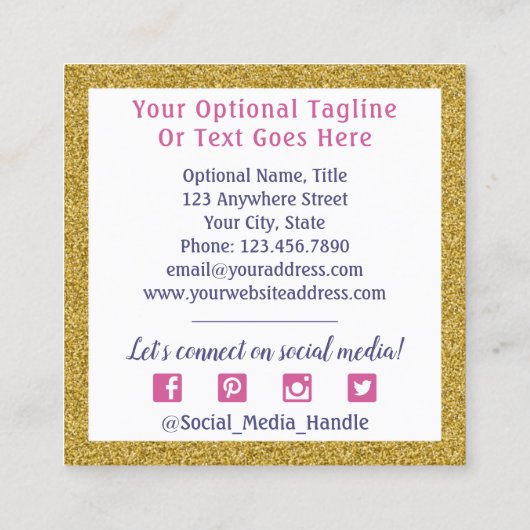 水彩クリスタル&金ゴールドムーンソーシャルネットワーキング スクエア名刺 (裏面)