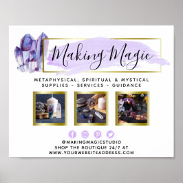 水彩クリスタル&金ゴールド幾何学的ロゴプロモーション ポスター