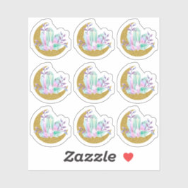 水彩クリスタル&金ゴールド輝く三日月 シール