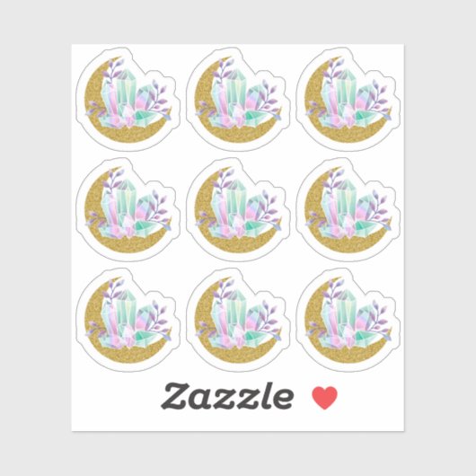 水彩クリスタル&金ゴールド輝く三日月 シール (シート)