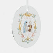 水彩クリスチャンクリスマス出生 メタルオーナメント (正面右)
