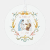 水彩クリスチャンクリスマス出生 メタルオーナメント (裏面)