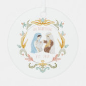 水彩クリスチャンクリスマス出生 メタルオーナメント (正面)