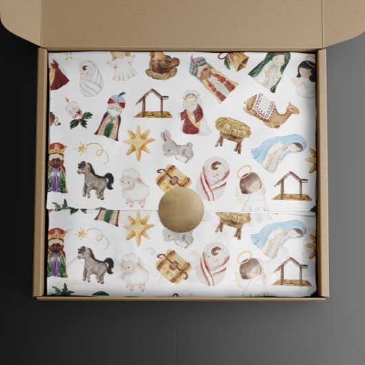 水彩クリスチャンクリスマス出生 ラッピングペーパーシート