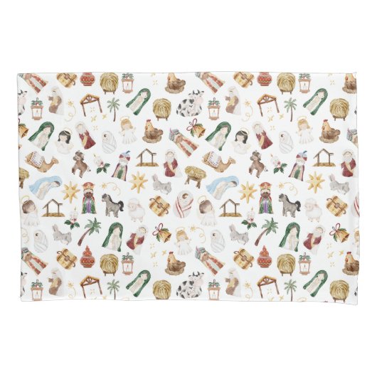 水彩クリスチャンクリスマス出生 枕カバー (正面)