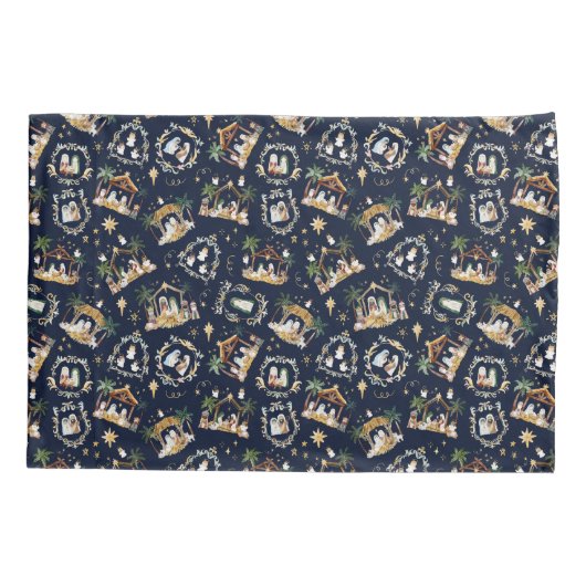 水彩クリスチャンクリスマス出生 枕カバー (裏面)