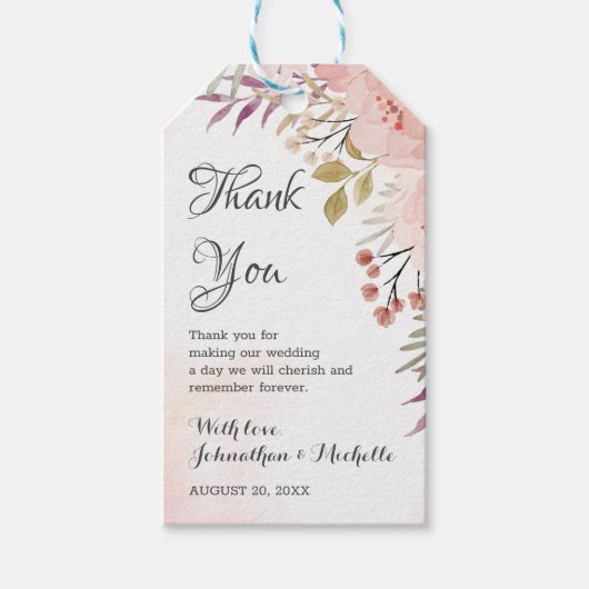 水彩クリスチャン赤面ピンク結婚フローラ ギフトタグ (正面)
