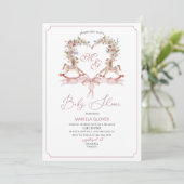 水彩クリストピンクの花ロッキングホースバブ 招待状 (スタンド正面)