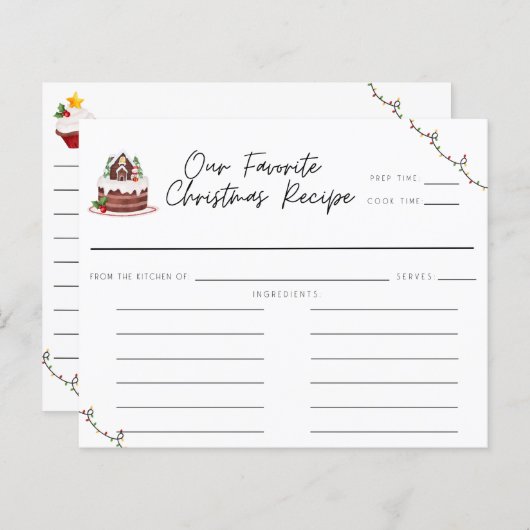 水彩クリスマスお洒落レシピカード (正面/裏面)