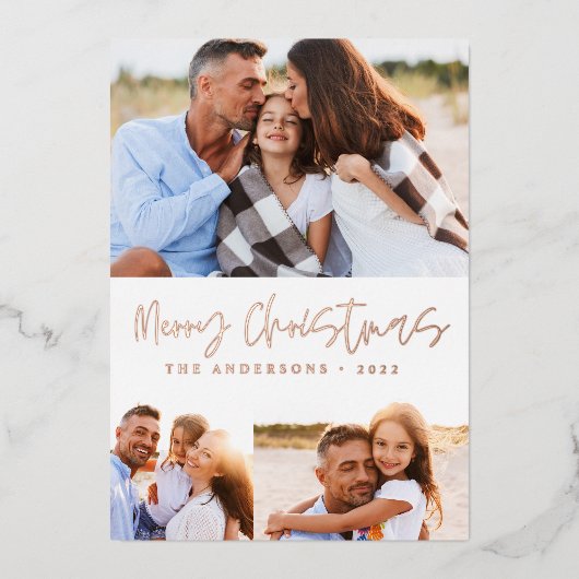 水彩クリスマスお菓子ドリンクキャンディーの3枚写真 箔シーズンカード (正面)