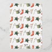 水彩クリスマスお菓子ドリンクキャンディーの3枚写真 箔シーズンカード (裏面)