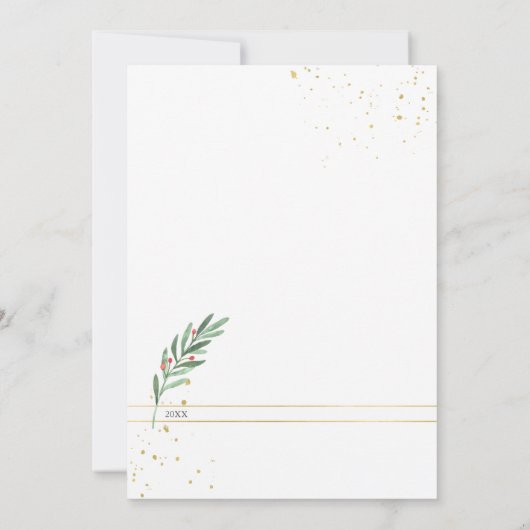 水彩クリスマスのグリーン ポインセチア ホリデー シーズンカード (裏面)