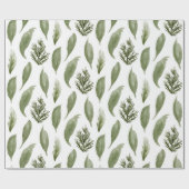 水彩クリスマスの緑の葉と松 ラッピングペーパー (フラット)