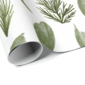 水彩クリスマスの緑の葉と松 ラッピングペーパー (ロールコーナー)