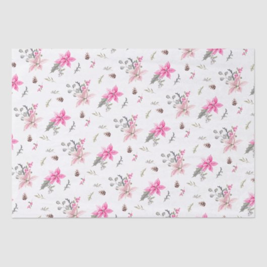 水彩クリスマスの花と緑 薄葉紙 (正面)