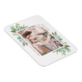 水彩クリスマスの葉の写真日付を保存 マグネット (右側)