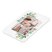 水彩クリスマスの葉の写真日付を保存 マグネット (左側)