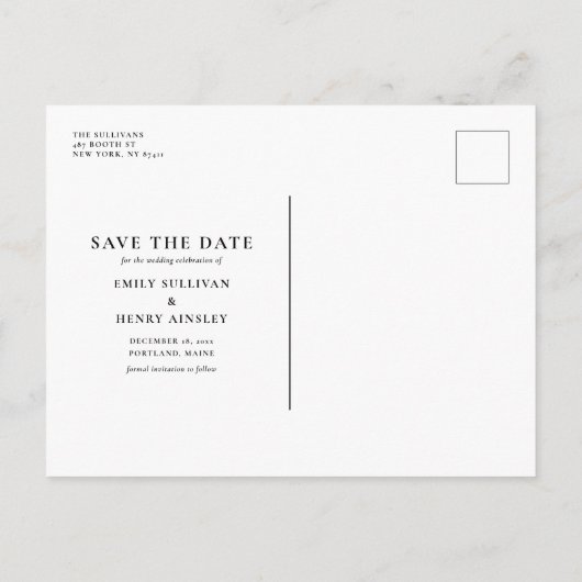 水彩クリスマスの葉の写真日付を保存 案内ポストカード (裏面)