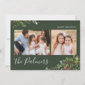 水彩クリスマスの葉の家族のサイン シーズンカード (正面)