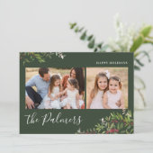 水彩クリスマスの葉の家族のサイン シーズンカード (スタンド正面)