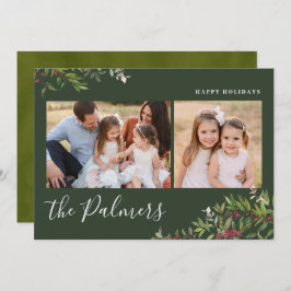 水彩クリスマスの葉の家族のサイン シーズンカード