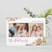 水彩クリスマスの葉の家族のサイン シーズンカード (スタンド正面)