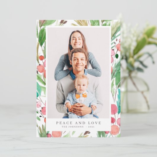 水彩クリスマスの葉の植物モダン学 シーズンカード (スタンド正面)