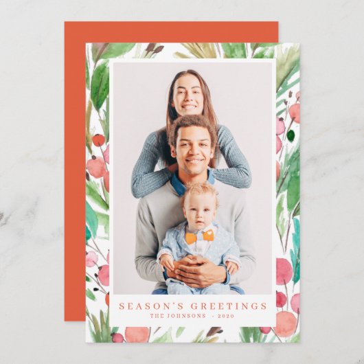 水彩クリスマスの葉の植物モダン学 シーズンカード (正面/裏面)