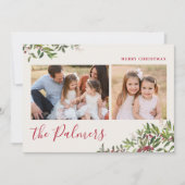 水彩クリスマスの葉ファミリーのシグネチャーホリ シーズンカード (正面)