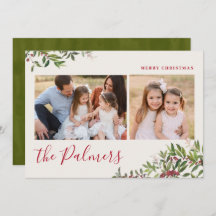 水彩クリスマスの葉ファミリーのシグネチャーホリ