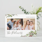 水彩クリスマスの葉ファミリーのシグネチャーホリ シーズンカード (スタンド正面)