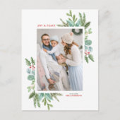 水彩クリスマスの葉フレームホリデーフォト シーズンポストカード (正面)