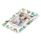 水彩クリスマスの葉ホリーホリデイ写真 マグネット (左側)