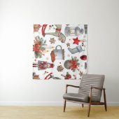 水彩クリスマスの飾り模様 タペストリー (インサイチュ(横))