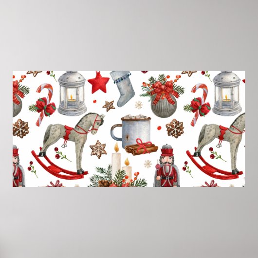 水彩クリスマスの飾り模様 ポスター (正面)