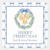水彩クリスマスまたはウェディングベルリース スクエアシール (正面)