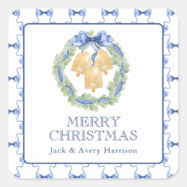 水彩クリスマスまたはウェディングベルリース スクエアシール