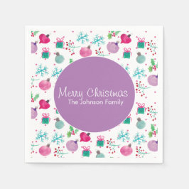 水彩クリスマスをテーマにしたハンドパター絵を描ン スタンダードカクテルナプキン