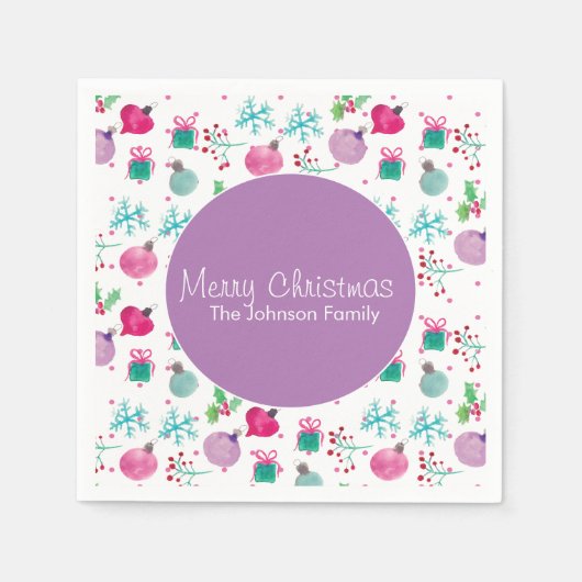 水彩クリスマスをテーマにしたハンドパター絵を描ン スタンダードカクテルナプキン (正面)
