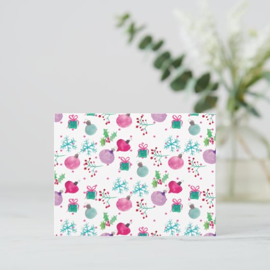 水彩クリスマスをテーマにしたハンドパター絵を描ン ポストカード (スタンド正面)